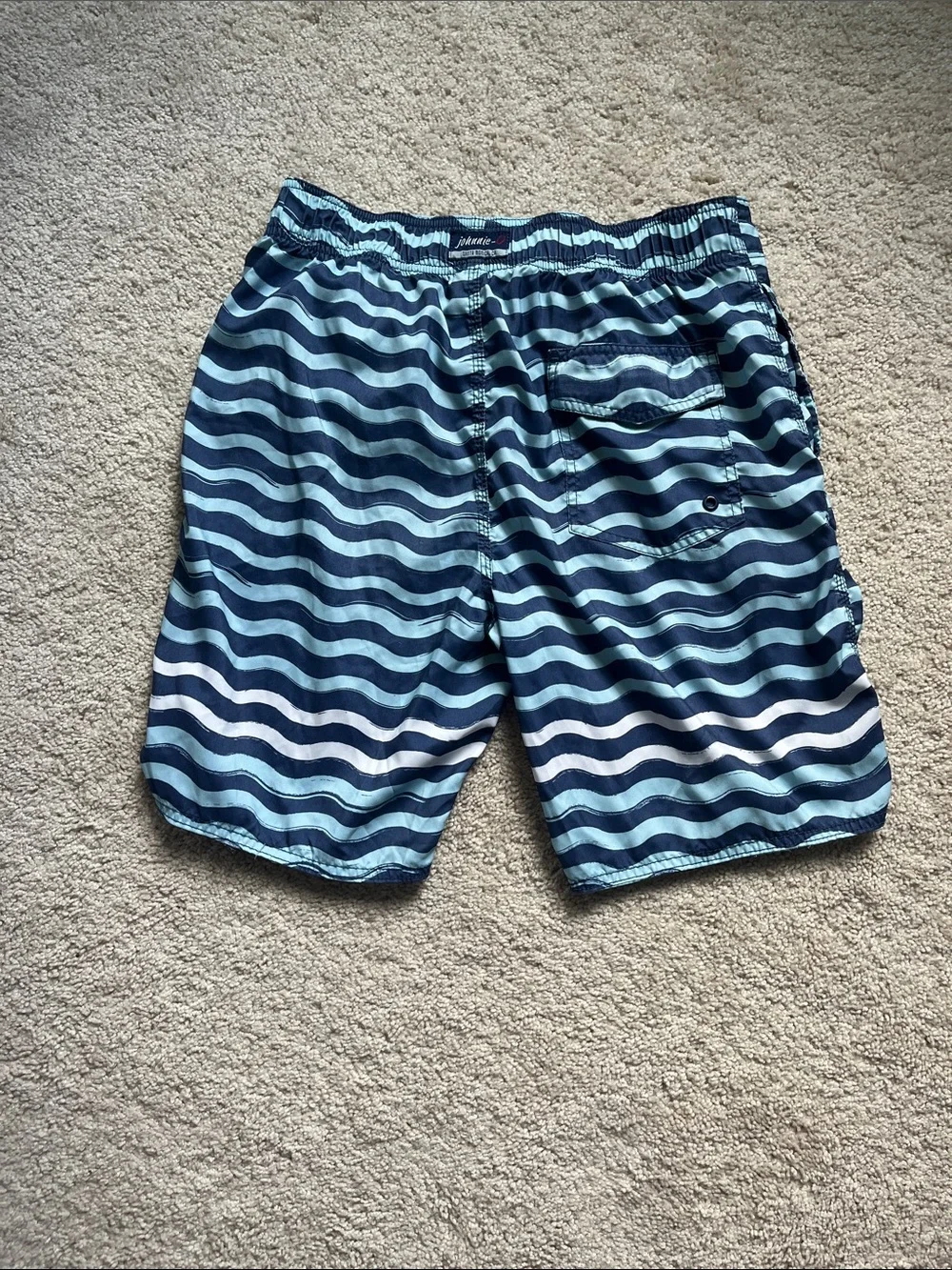 johnnie-O Light and Dark Blue Wave Stripe Swim Shorts